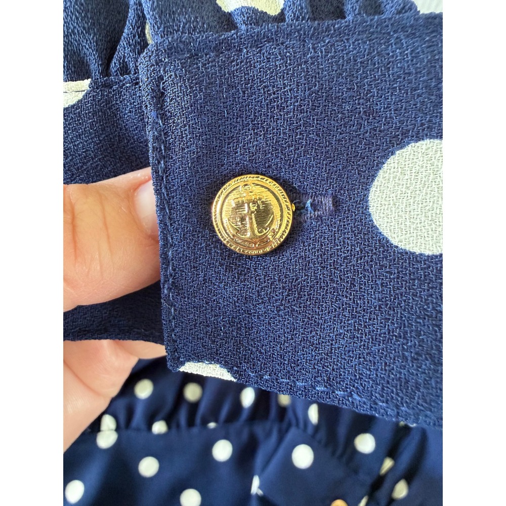 Vintage Chaus Navy Blue Polka Dot Skirt Set 2 Piece Blouse Midi Skirt Women 16 - Picture 7 of 7